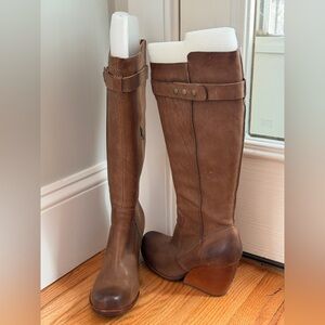 Kork-Ease Shawna tall wedge boots in a burnished brown leather- Size 7.5/38.5